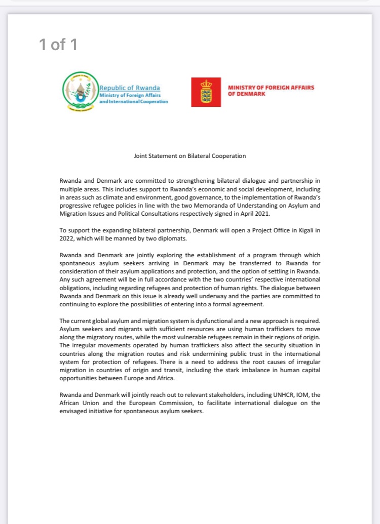 NDFTan's tweet photo. Rwanda-Denmark Joint Statement on Bilateral Cooperation

No news on an asylum transfer mechanism

https://t.co/w8xllC5KPc https://t.co/IZnlFFDXLT
