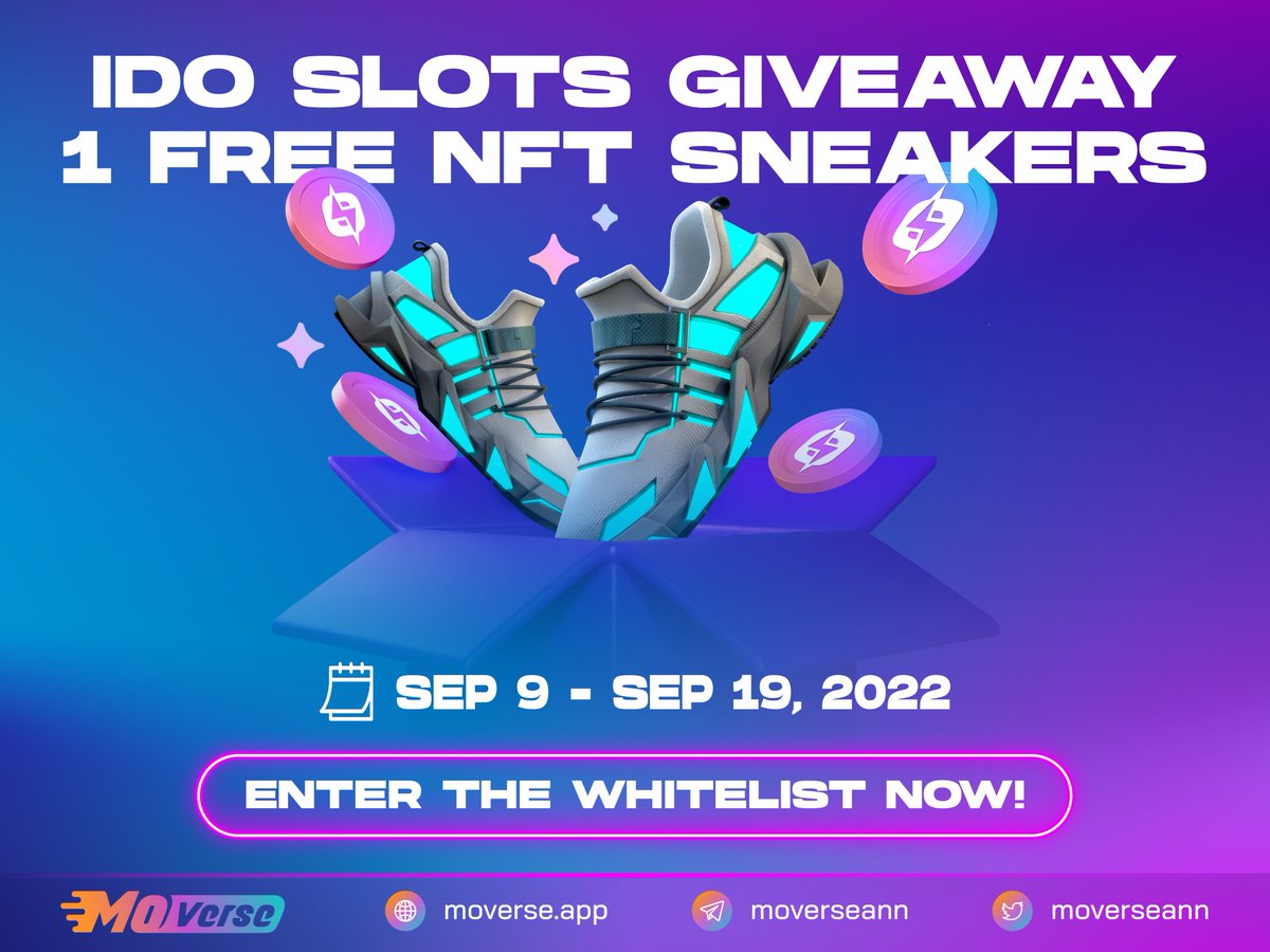 moverseann's tweet photo. 🔔IDO Whitelist Registration is OPEN!💵

⚡️Complete the following steps HERE (https://t.co/bB4U81q7Vg).

✨✨SPECIAL BONUS✨✨
We've spared 👟1 FREE PAIR OF NFT SNEAKERS👟 for the winners with the highest referrals. So where your friends at? Let's get all of them on Gleam! https://t.co/P227CZqCyO