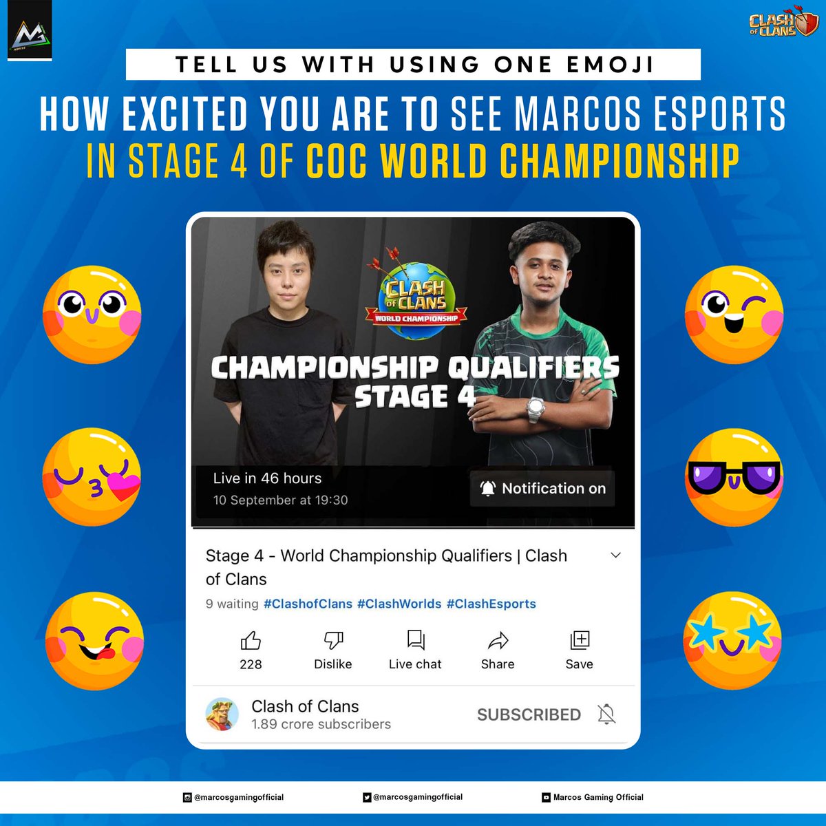 MarcosGamingIN's tweet photo. π Tell us using an emoji, how excited you are to see our champs at the world stage AGAIN!π₯³
#coc #cocmemes #marcosgaming #cocmeme #gaming #games #game https://t.co/pegkm63qnA