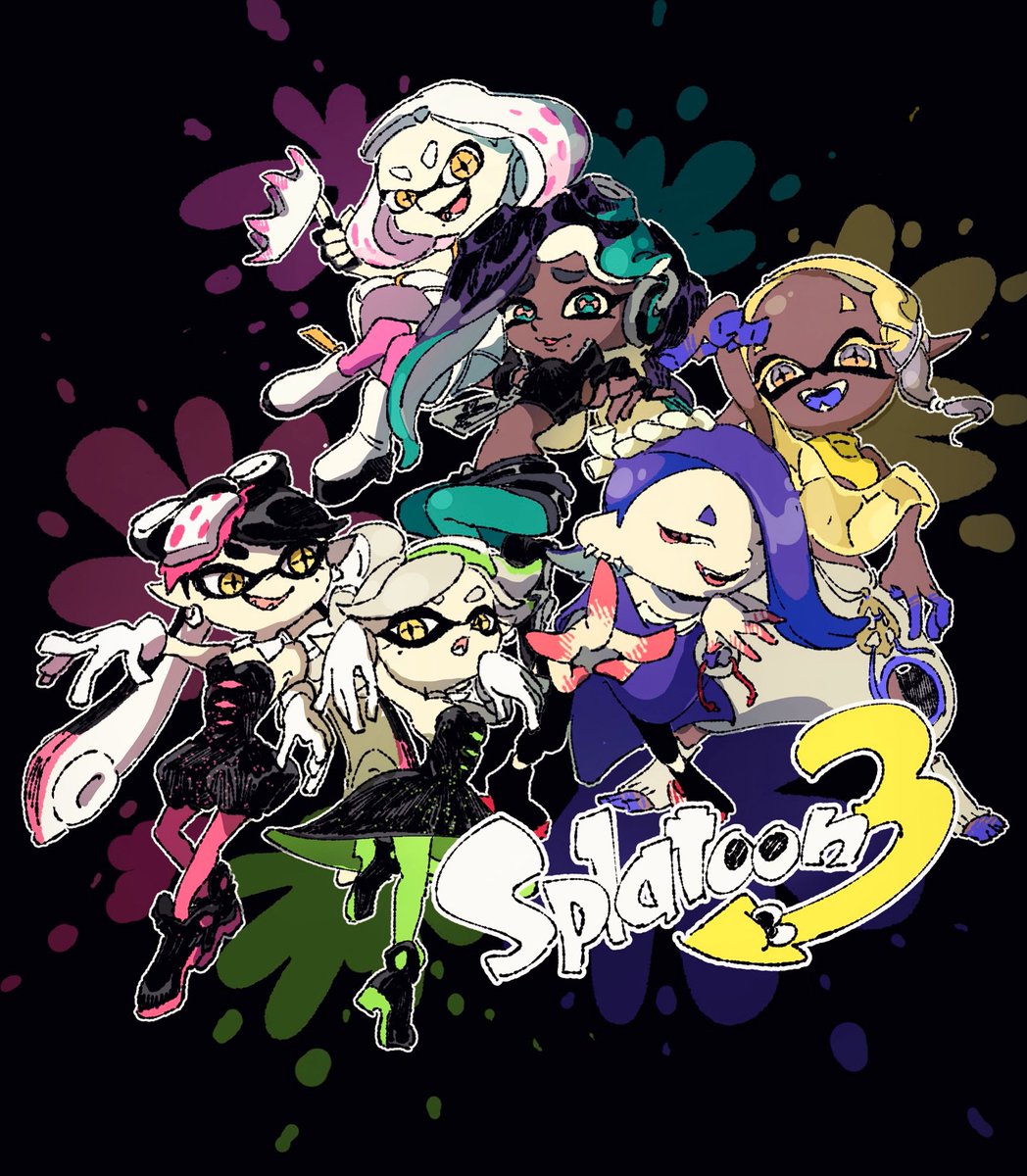 シオカラーズ(スプラトゥーン) ,シオカラーズ ,イイダ(スプラトゥーン) ,ヒメ(ストリートファイター) 「結局色塗った〜!みんなカワイ〜 」|はしゃのイラスト