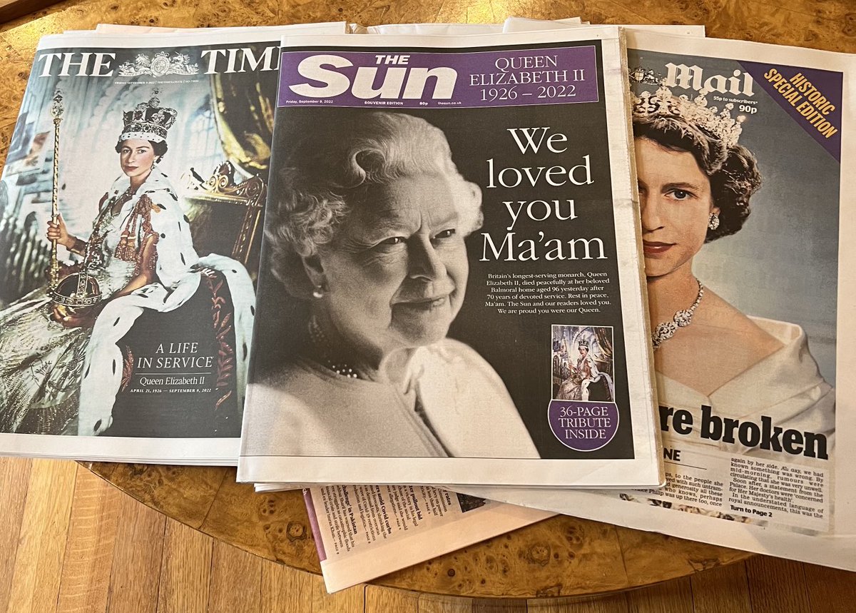 The newspaper special editions today are magnificent. All done at high speed yesterday, albeit with many tribute supplements already prepared. The British Press at its finest. Congrats to all the editors & journalists. You did the Queen proud.