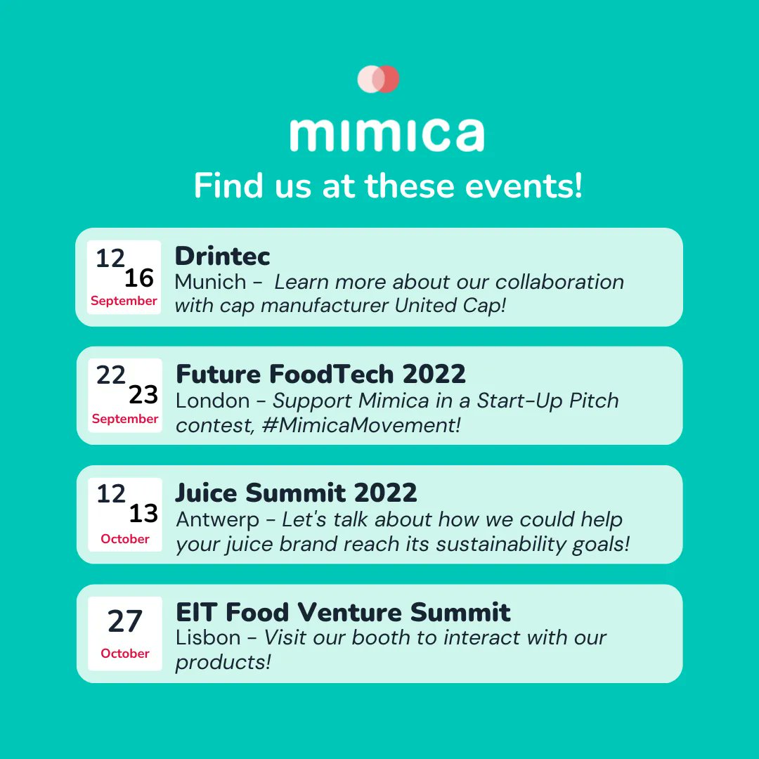 🍂This Autumn will be a busy one!
Meet the Mimica team and interact with our smart freshness indicators at these events; save the dates.