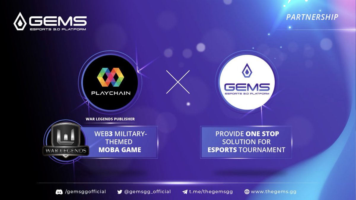 gemsgg_official's tweet photo. 🤝#GEMS x .@warlegendsco & .@playchain_🤝
#Playchain is a publisher of #WarLegends, a #Web3 military-themed #MOBA game.
#GEMS can help Bridge War Legends’ #Web3 crypto community to Web2 by giving them an aggregator gaming platform that features both Web2 and Web3 games. https://t.co/xO7iDv9zMU