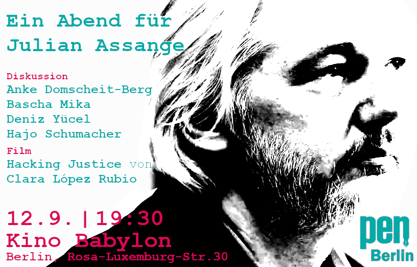 SundermeierJorg's tweet photo. Egal, ob man Assange schwierig findet oder nicht - so, wie mit ihm umgegangen wird,  darf es nicht gehen.
Ein Abend des @pen_berlin mit @anked, #baschamika, @hajoschumacher und @Besser_Deniz im Babylon Berlin. Noch gibt es Karten. https://t.co/IpP9zNi9mX