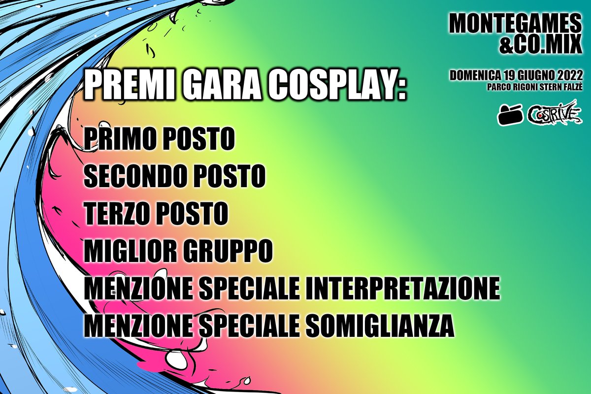 Costrive's tweet photo. PREMI GARA COSPLAY:
-primo posto
-secondo posto
-terzo posto
-miglior gruppo
-menzione speciale interpretazione
-menzione speciale somiglianza

Evento: https://t.co/0sKnDK01dS

#costrive #garacosplay #montegames2022 https://t.co/RDrwTe9ESI