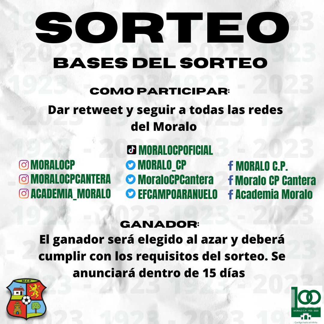 ¡¡SORTEOOO!! 🎉🎉

Participa de este gran sorteo para ganar una camiseta oficial del Moralo de la temporada 22/23.

El sorteo finaliza en 15 días!