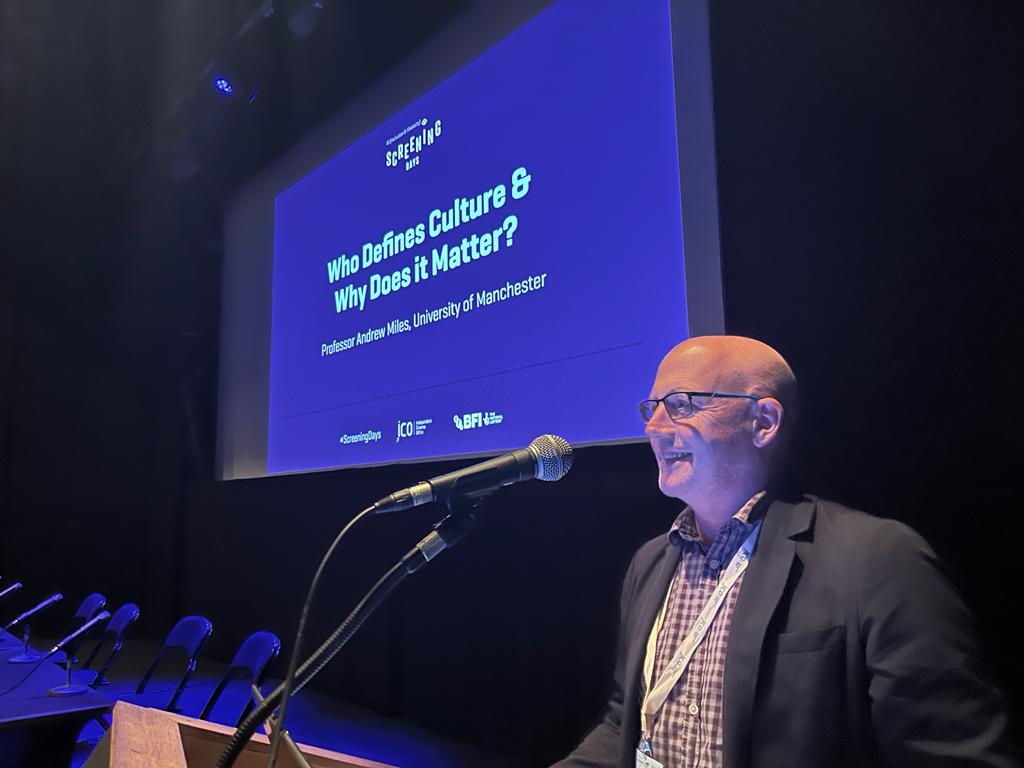 Kicking off today’s in-person sessions for ID #ScreeningDays Professor <a href="/AGMcat/">Andrew Miles 🇺🇦 🍉</a> unpacks who defines culture in our society, and how narrow interpretations of culture work to exclude audiences.