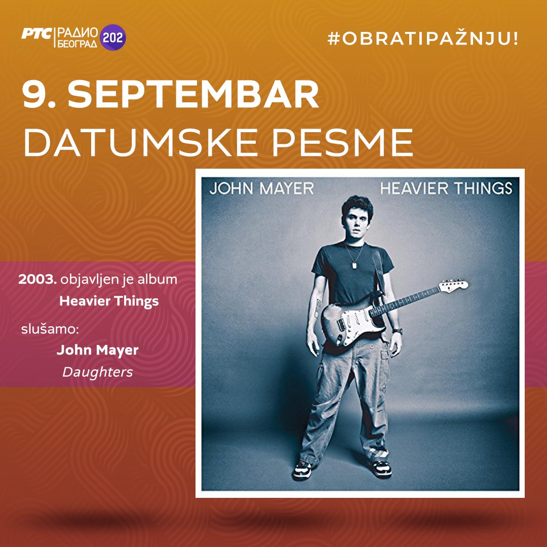 Beograd202's tweet photo. ๐๏ธ #DatumskePesme - sluลกamo radnim danima od 14 sati
1941. โด๏ธ roฤen je OTIS REDDING
1952. โด๏ธ roฤen je DAVID DAVE STEWART #Eurythmics
1983. โด๏ธ MADONNA objavila singl #LuckyStar
2003. โด๏ธ JOHN MAYER objavio album #HeavierThings
#9septembar #NaDanaลกnjiDan
#9September #OnThisDay https://t.co/K0n0IL7OKX