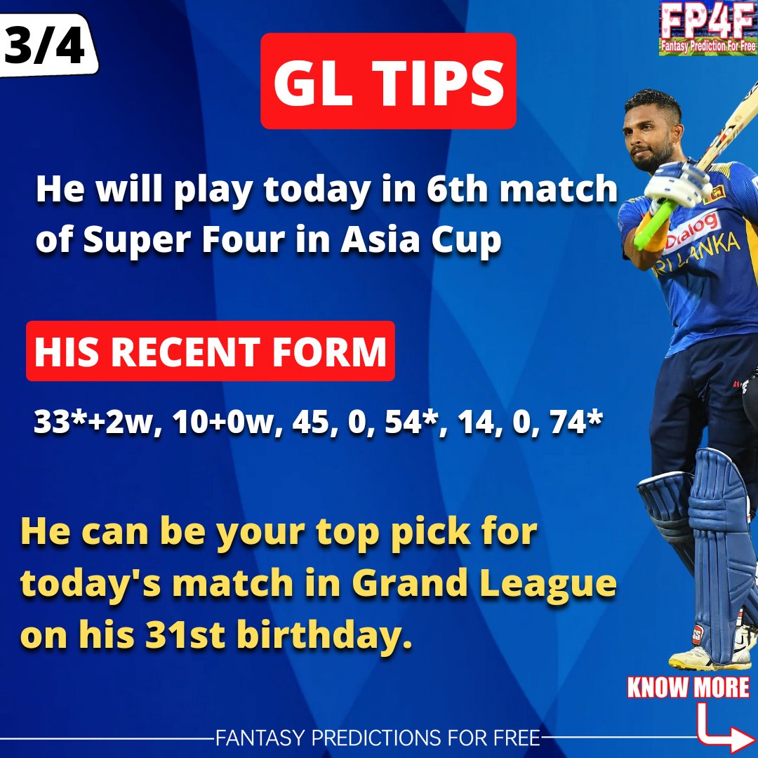SportsStatsFree's tweet photo. Happy Birthday to Sri Lankan Captain Dasun Shanaka.
📷 : SLC
#DasunShanaka #AsiaCup2022 #SLC #FP4F #FantasyPredictionForFree #HappyBirthday https://t.co/d3VqAGQDTc