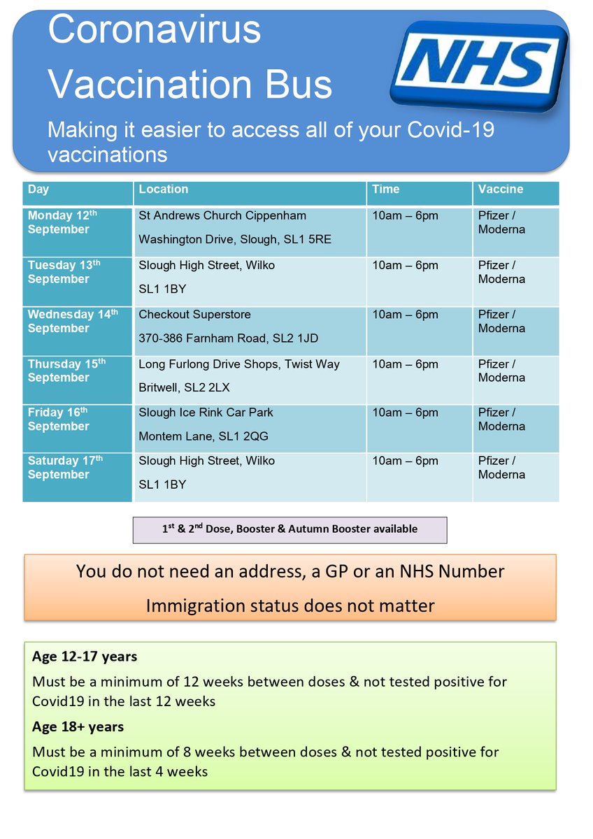 The #COVID19 #vaccination bus is back out in #Slough next week. Find out where your nearest location is.