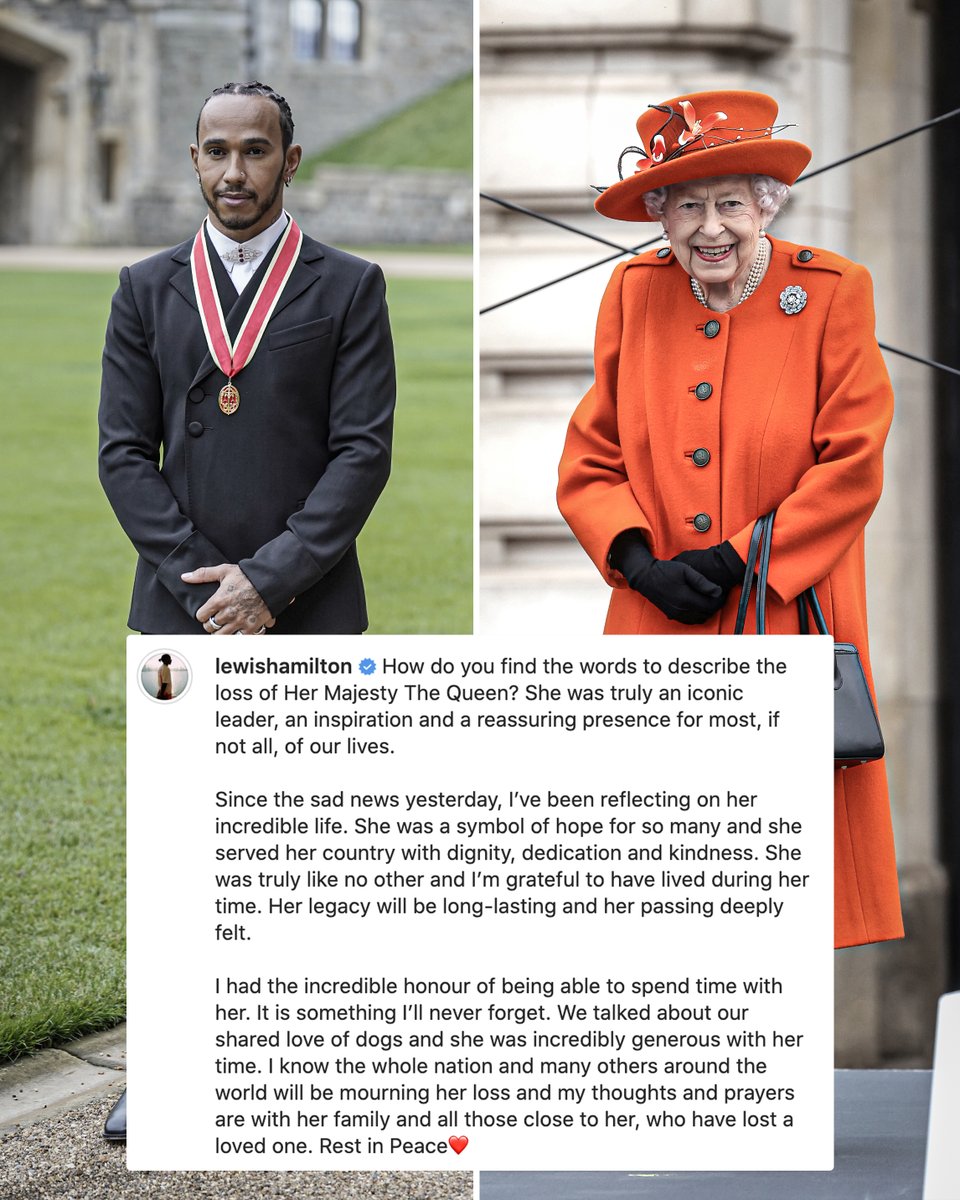 ESPNF1's tweet photo. Sir Lewis Hamilton with a touching tribute to the late Queen Elizabeth II ❤️ https://t.co/WiswBbT3X0