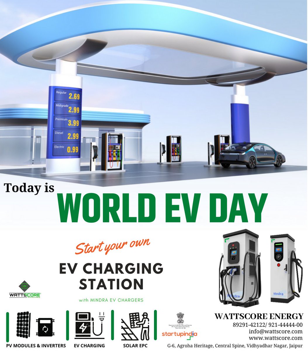 Wattscore_Solar's tweet photo. This #Wolrd_EV_Day; start your own #EV_Charging_station with #Mindra EV_Chargers !!

Call Now:- 9214444400 !!

#evcharger  #chargepoint #wattscore https://t.co/SqEAOXt6Wx