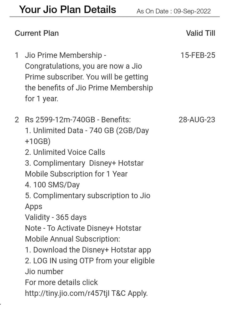 RaviPandey_01's tweet photo. Hello sir I Recharged my Jio mobile number with Annual plan Rs 2599 with subscription of Disney Hotstar last year but in Hoststar a message shown subscribe again.I complaint in customer care but they didn't gave proper answer. Please help.
@JioCare @reliancejio @_MukeshAmbani https://t.co/oEWtfAFu2m
