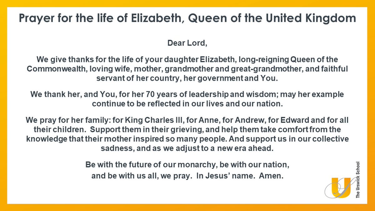 An Urswick Prayer for the life of HM Queen Elizabeth.