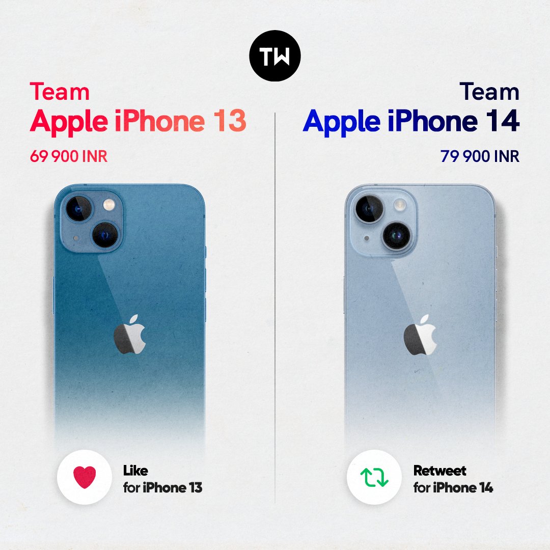 TechWiser's tweet photo. Would you pay 10000 INR more to get the iPhone 14 over the iPhone 13? 🤔
Choose! 🔥

#iPhone #iPhone14Pro #AppleEvent https://t.co/ulfJWcah1a