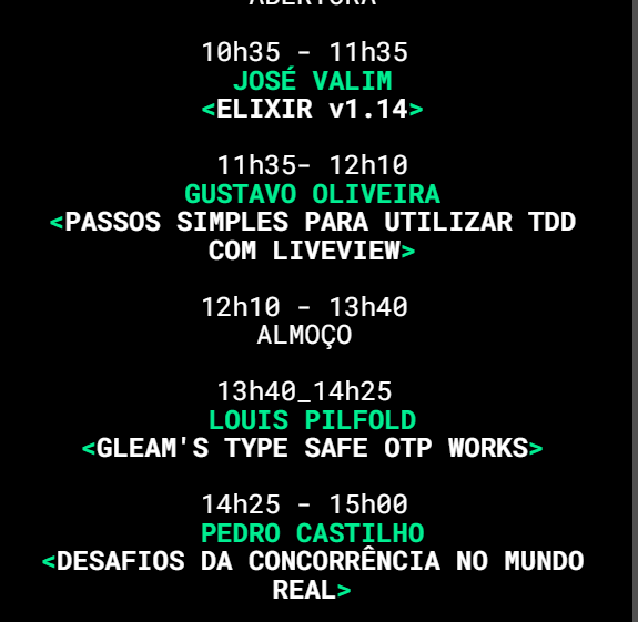 elixiremfoco's tweet image. Que line-up fantástico de manhã e começo de tarde hoje na @CodeBEAMBR: @josevalim Gustavo do @elx_pro @louispilfold (criador de Gleam) e @coproduto!
#CodeBEAMBR