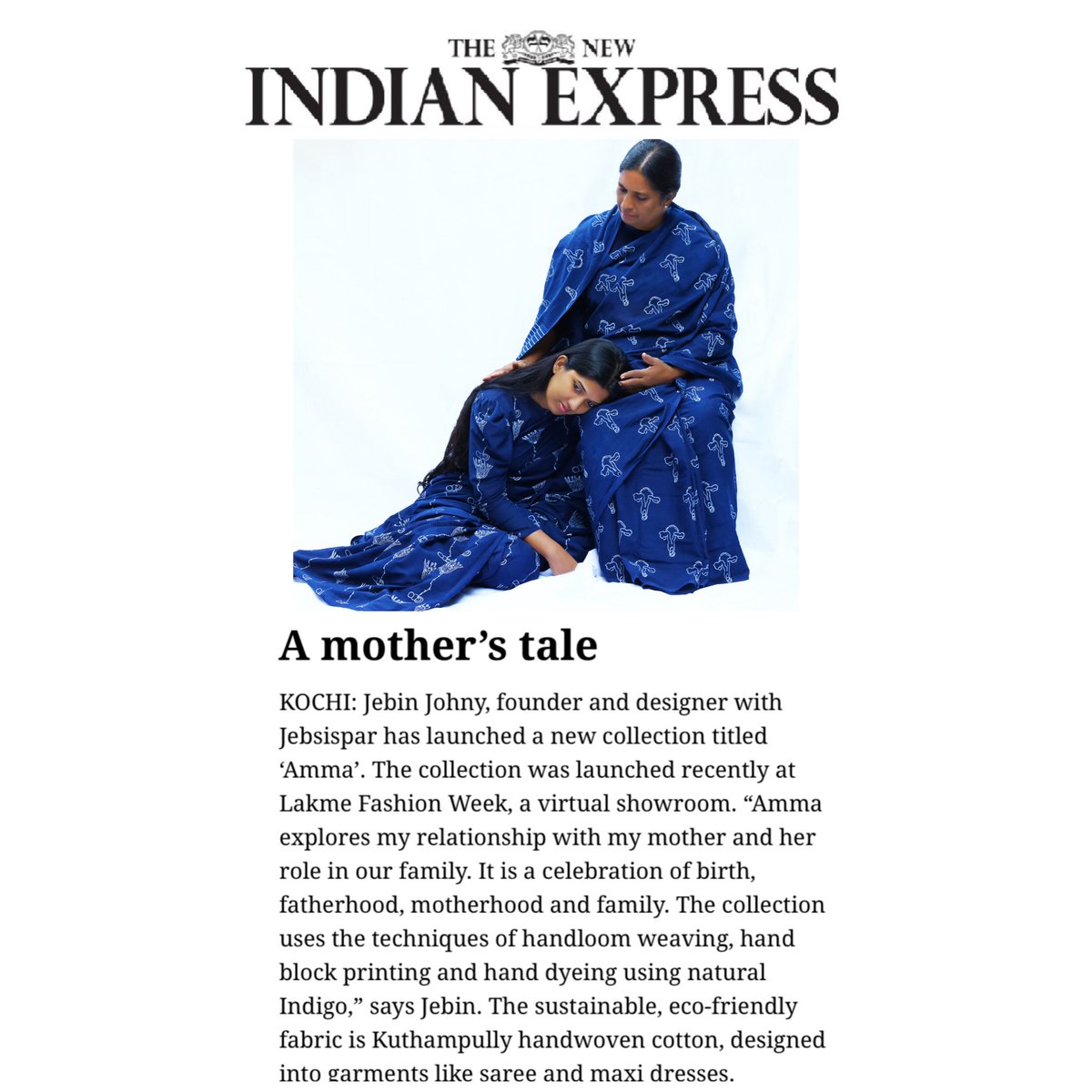 jebsispar's tweet photo. My interview with @IndianExpress 
That’s me my mother #juslet &amp; sister #jainijohny 

#jebsisparbyjebinjohny #jebinjohny #jebin #bollywooddesigner #bollywoodmalayali #ecopreneur #entrepreneur #handloom #ethicalbrand #nadamkandathil https://t.co/yeRMC4yr4q