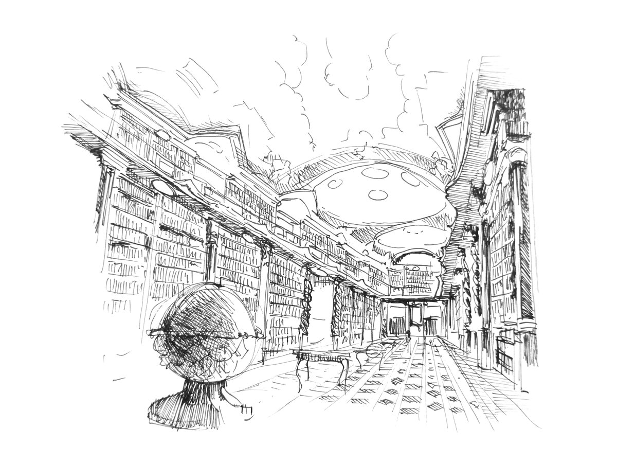 We love our Architect Roberto’s sketch from yesterday’s <a href="/ArchBenSoc/">Architects Benevolent Society</a> #Time2Sketch2022!
Responding to this year’s theme “Places that bring joy”, Roberto thought about a library. ‘I find libraries are places to retreat, to enjoy the peacefulness and isolate yourself from the world.’