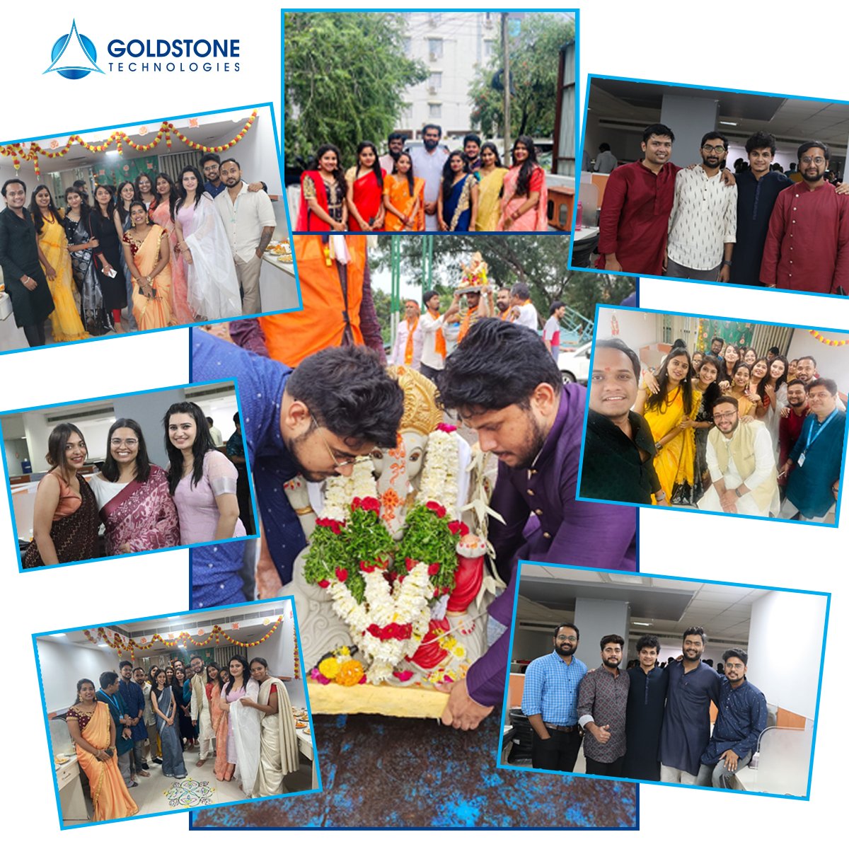 GoldstoneTech's tweet photo. On this occasion of Ganesh Utsav, as we wrap up #ganeshchaturthi in 2022, here’s a glimpse of how we celebrated the festival together with colour code coordination’s &amp; Ethnic Day on the Ganesh Visarjan!!

May Lord Ganpati Destroy your sorrows; enhance your happiness; https://t.co/TQIFlb7AGP