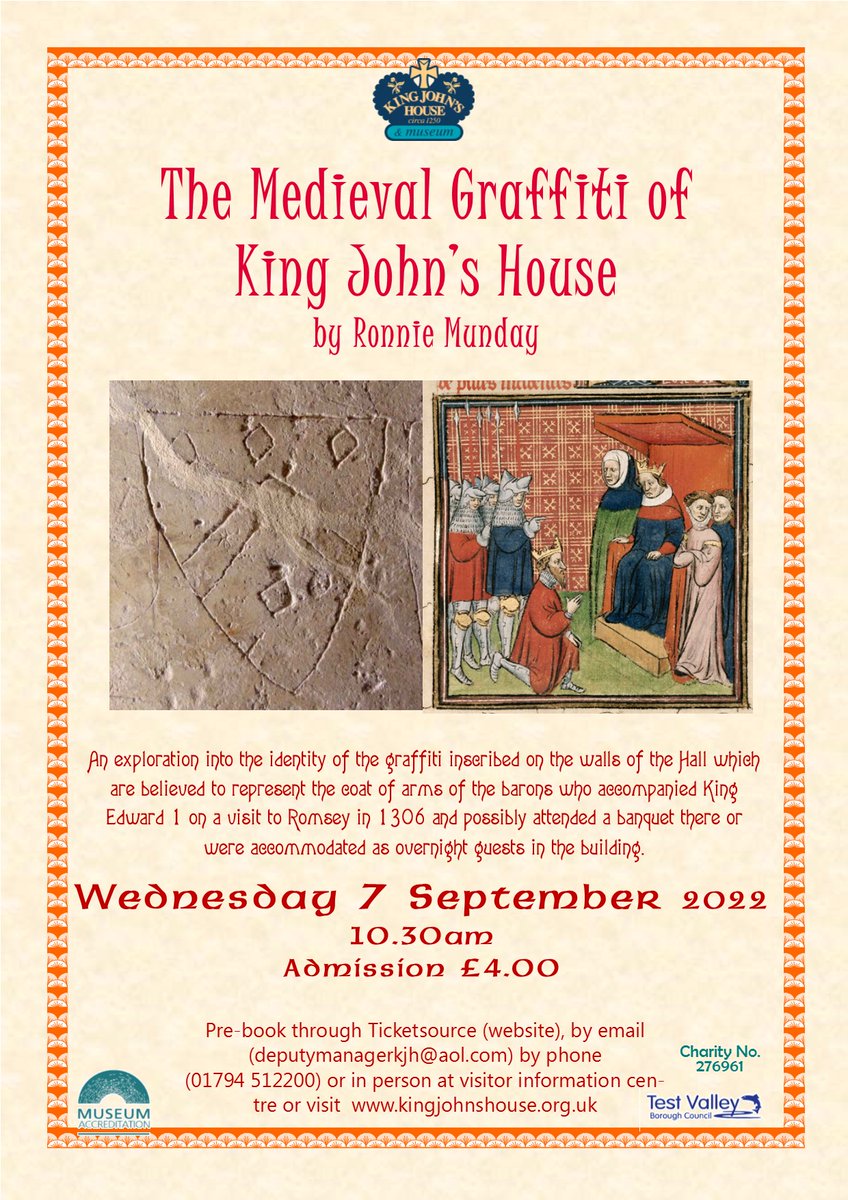 KingJohnsHouse's tweet photo. Interested in those who 'made their mark'? Following our fantastic graffiti arts project hosted by the wonderful @Kattgrover and recent fascinating talk on #Gaffiti, you can now buy a guide to our 13th Century #KJHGraffiti from #MissMoodys. @moreTestValley @Visit_Romsey https://t.co/LSPci6JRgR