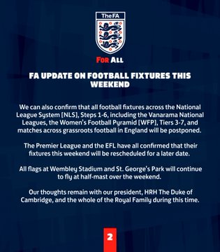 An FA update on football fixtures this weekend.