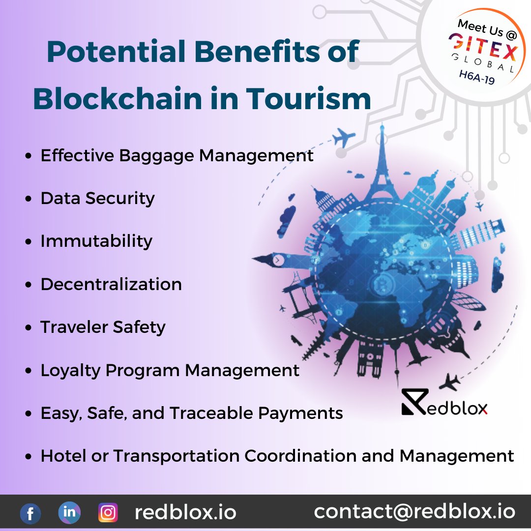 RedBloxIO's tweet photo. Potential Benefits of Blockchain in Tourism Development.
#blockchain #tourism #tourismdevelopment #blockchainintourism #traveling #redbloxatgitex #redbloxatglobalevents #redblox #gitex2022 #gitexglobal #tradeshows #meetings #tech #events #partnership #dubai #dwtc #collaboration https://t.co/VKT8iOjDLT