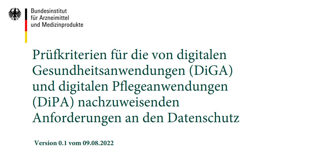 dmac (@mv_dmac) on Twitter photo Neue #Prüfkriterien für die Anforderungen an den #Datenschutz bei digitalen Gesundheitsanwendungen (#DiGA) und digitalen Pflegeanwendungen (#DiPA) veröffentlicht! 
#BfArM
👉 bfarm.de/DE/Medizinprod… Neue #Prüfkriterien für die Anforderungen an den #Datenschutz bei digitalen Gesundheitsanwendungen (#DiGA) und digitalen Pflegeanwendungen (#DiPA) veröffentlicht! 
#BfArM
👉 bfarm.de/DE/Medizinprod…