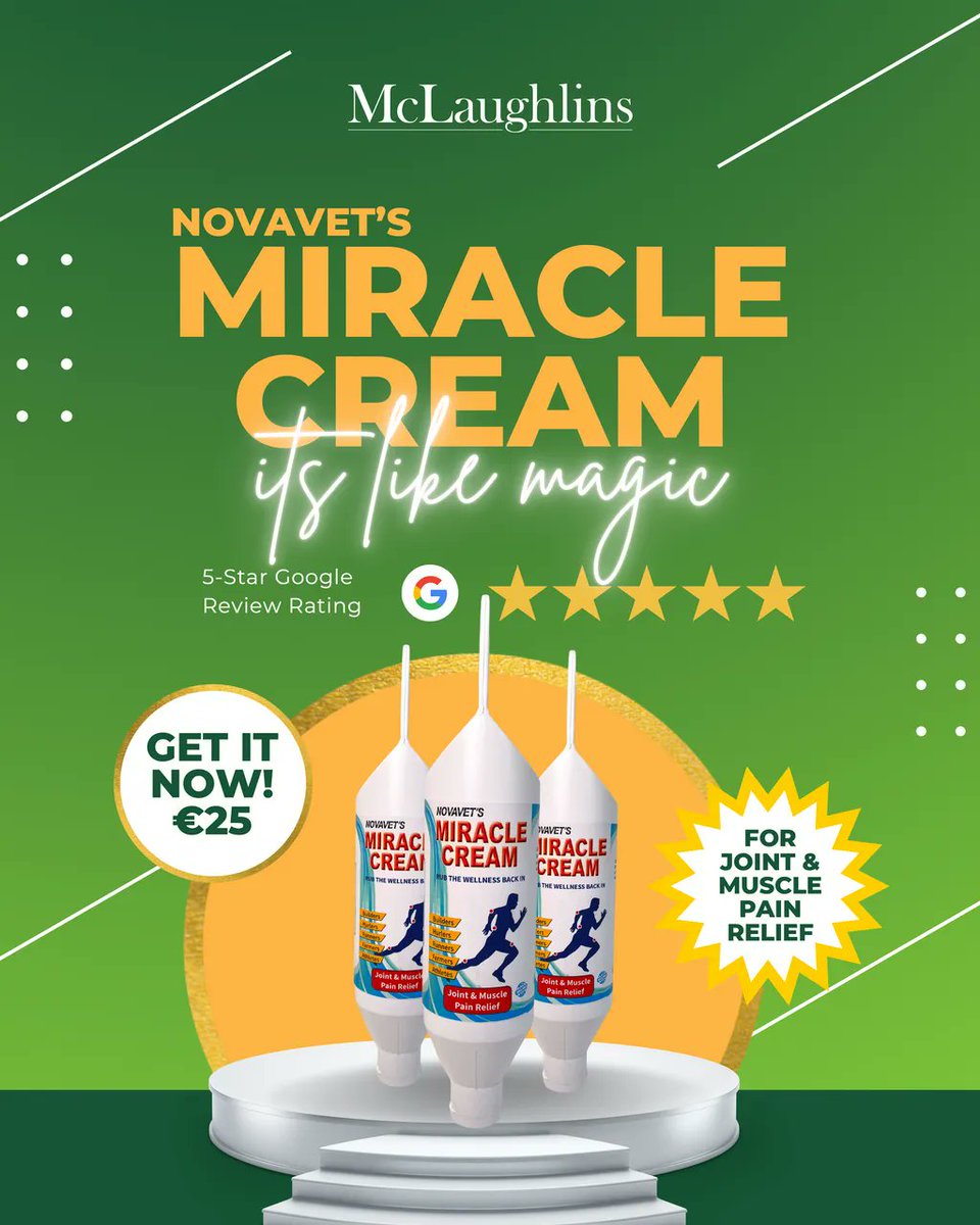 mclaughlinsirl's tweet photo. Novavet's Miracle Cream Is  Now Back In Stock! ⭐️ ⭐️ ⭐️ ⭐️ ⭐️ 
Proven relief for stiff muscles, strains and pains! https://t.co/cCeEAgGrXS