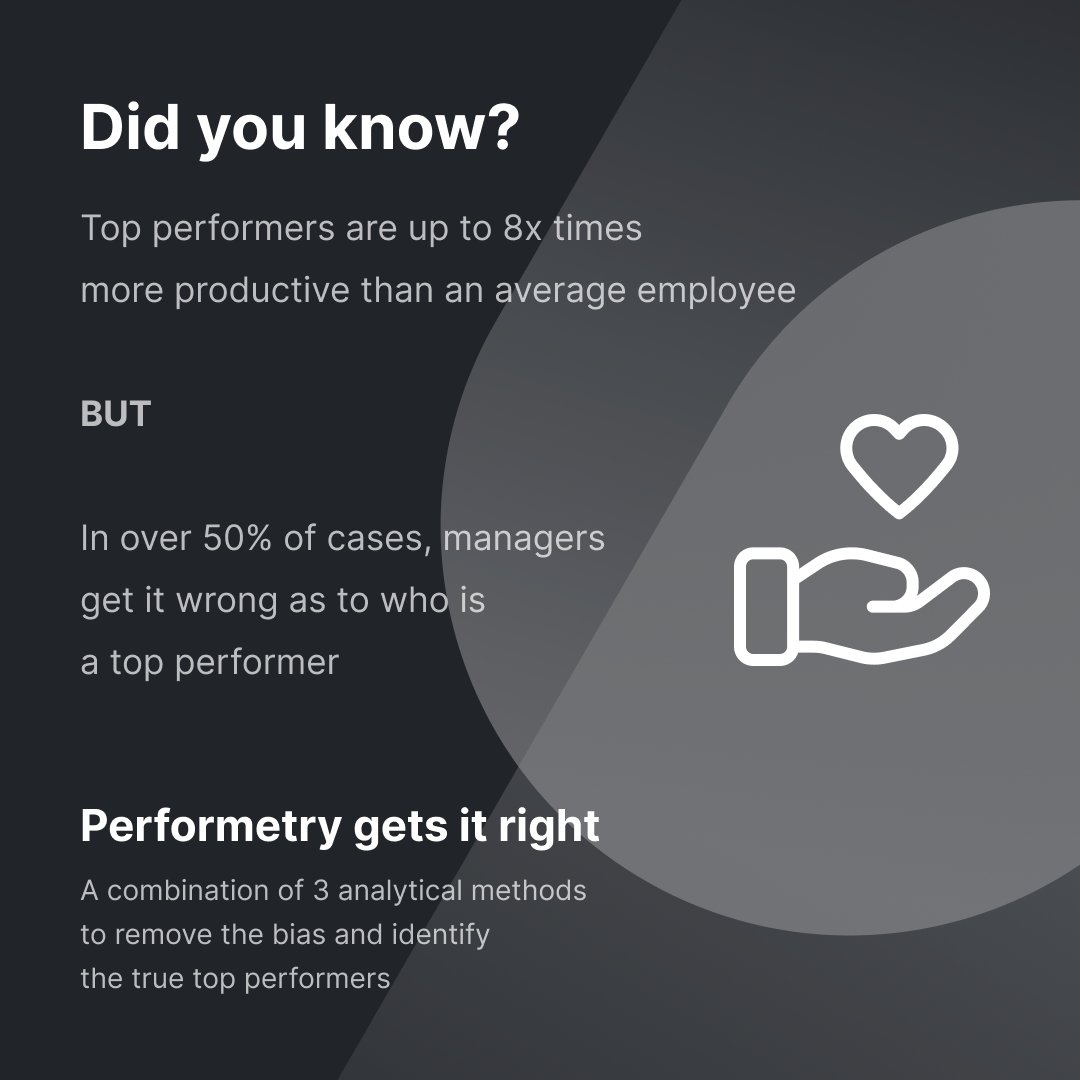 Did you know?

Top performers are up to 8x times more productive than an average employee.

BUT

Over 50% of managers get it wrong.

@Performetry gets it right - a combination of 3 analytical methods to remove the bias and identify true top performers.

#peopleanalytics #hrtech