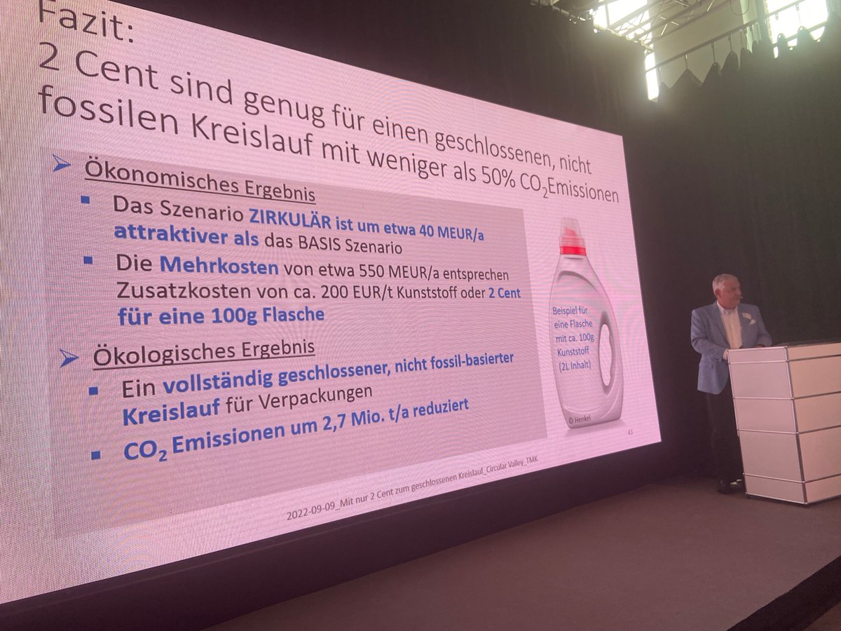 polyproblem's tweet photo. "2 Cent mehr je 100g #Kunststoff wären genug, um 2030 einen geschlossenen, nicht fossilen Kunststoffkreislauf zu erreichen. Dafür müsste die Verfügbarkeit von mechanischem #Rezyklat auf 2 Mio. t/Jahr gesteigert werden. Ein noch weiter Weg." – Dr. Müller-Kirschbaum #polysolution https://t.co/JPucgv3ui6
