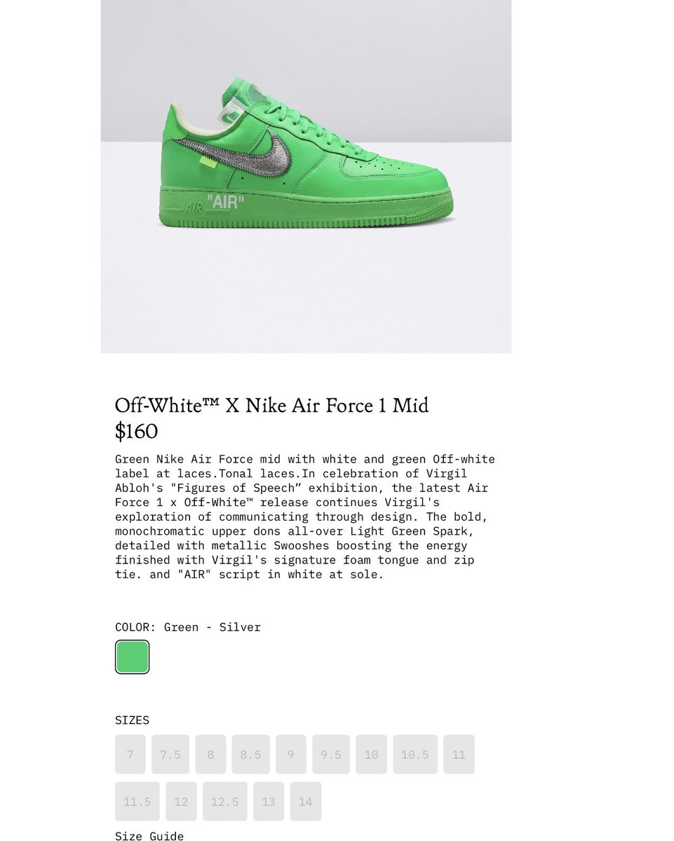 snkr_twitr's tweet image. Coming Soon…Off-White x Nike Air Force 1 Low ‘Green Spark’

-&amp;gt; sovrn.co/68w5yu5

#AD