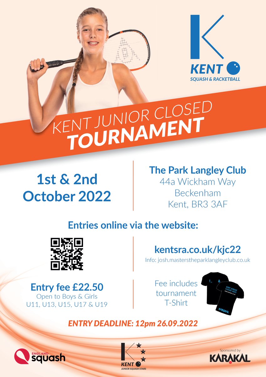 Calling all Kent Juniors!

Entries for the Kent Junior Closed 2022, being held at The Park Langley Club on the 1st &amp; 2nd of October 2022 are now open at:

kentsra.co.uk/kjc22