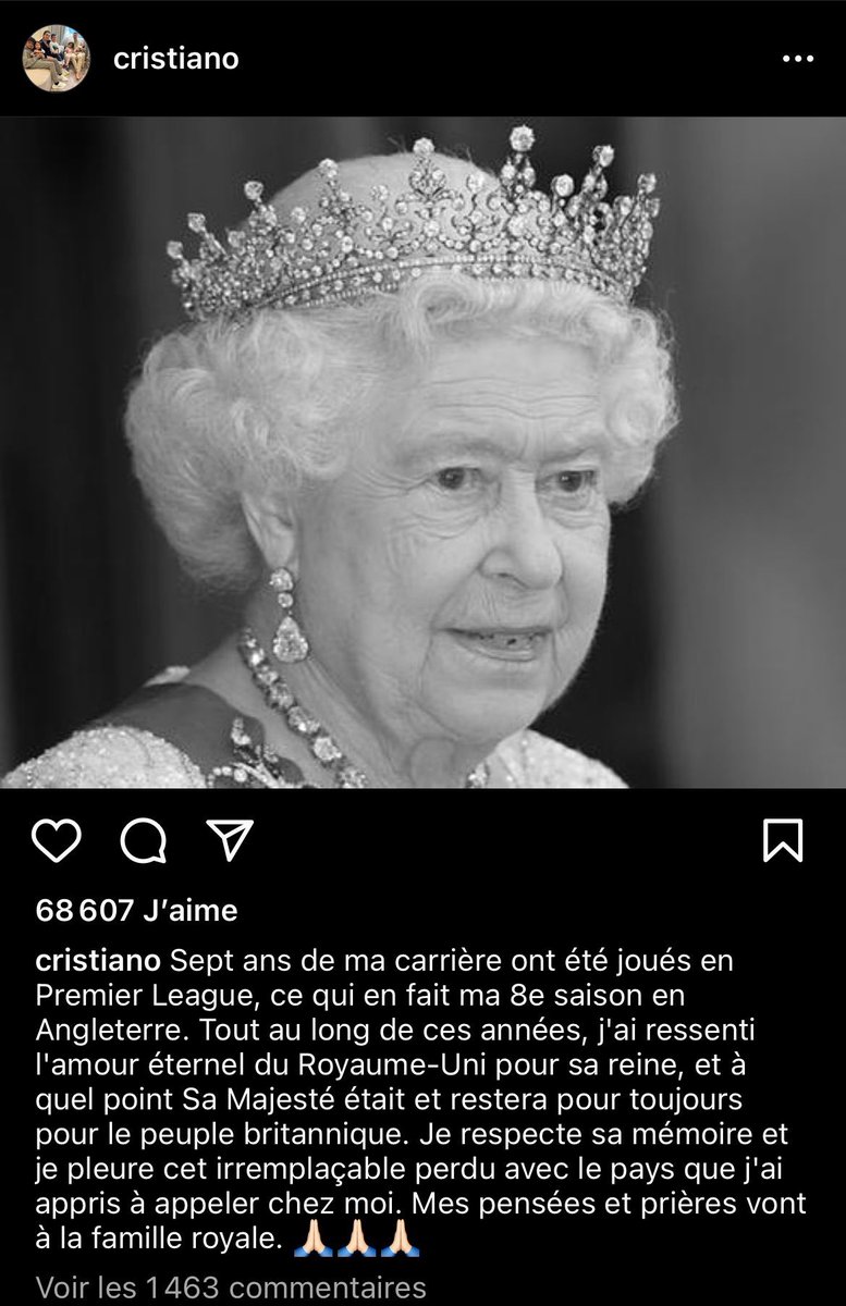 ActuFoot_'s tweet image. L’hommage de Cristiano Ronaldo à la reine Elizabeth II. 🥀

(Instagram)