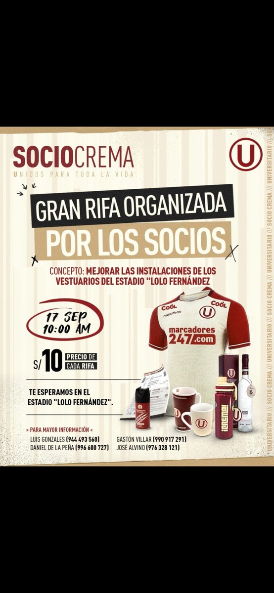 CremaRunners's tweet photo. Porque no todo es correr sino tambien ayudar, la Asociación Crema rUnners se suma a la Gran Rifa organizada por los Socios de la U para mejorar las instalaciones de los vestuarios del Lolo Fernandez. 
Si desean adquirir rifas inbox 👊
.
.
@Universitario @ColectivoUSA https://t.co/rUqFjjAXII