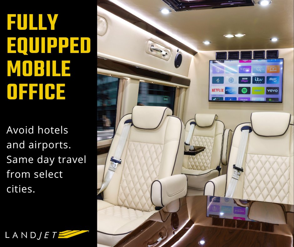 LandJet's tweet photo. Fully equipped mobile offices with same-day travel to select cities. Yes, please!
Take a tour of a #LandJet or request a quote, https://t.co/Ek5mOr5gKN
#mobileoffice #workfromtheroad #businesstravel #worktrip #ridewithus #worktravel #grouptravel #roadwarrior #achievemore https://t.co/VnnR3Zpgmo