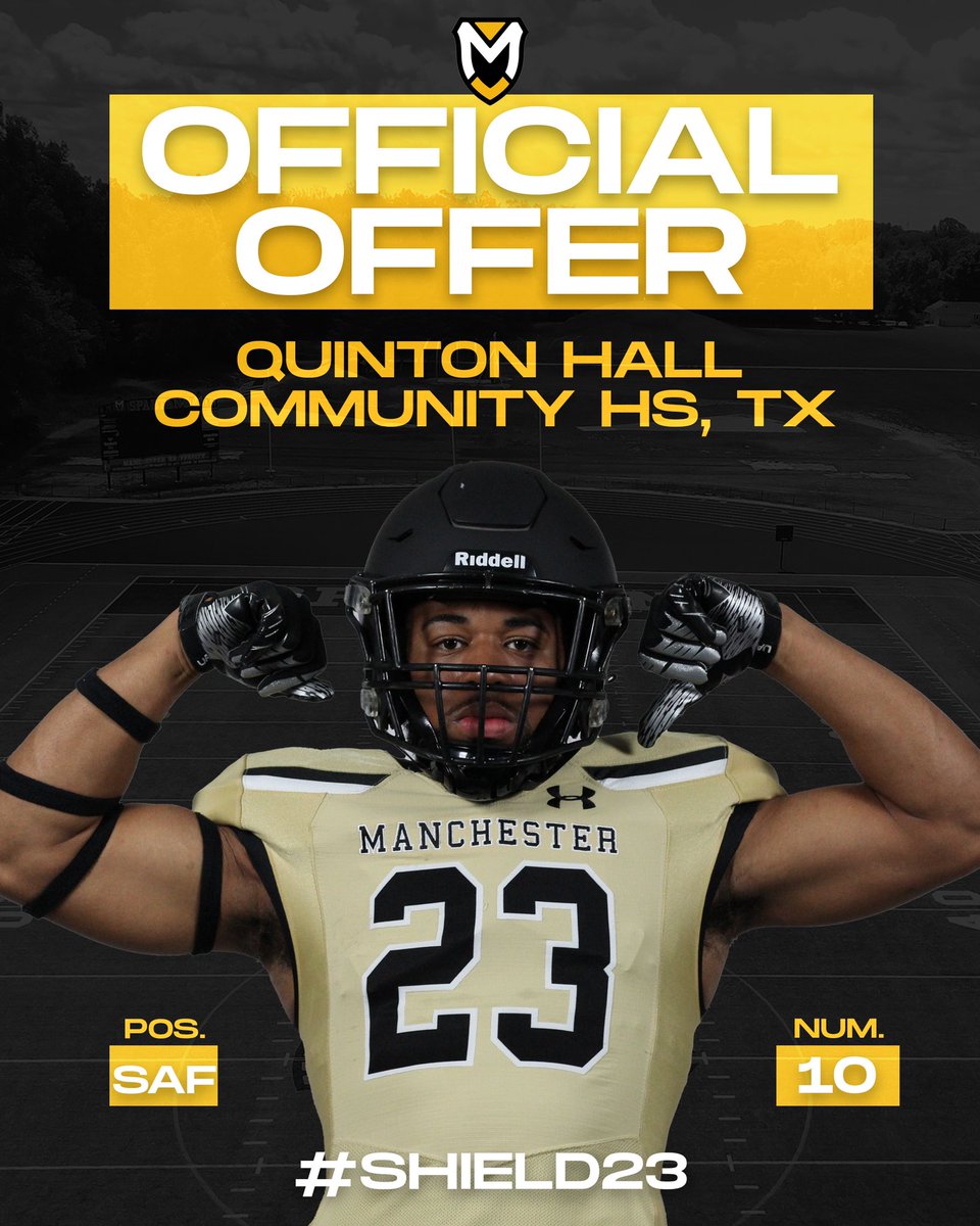 Quin🔟 (@quintonh_04) on Twitter photo I am honored and extremely blessed to receive my first offer from Manchester University. Thank you <a href="/CoachYoung_7/">Andrew Young</a> <a href="/MU_SpartanFB/">Manchester Football</a> for this opportunity.
<a href="/CoachBlann/">Dustin Blann</a> <a href="/CoachBradShea/">Coach Brad Shea™ M.Ed🏴☠️</a> <a href="/CHSBraveFB/">Community Football</a> @CHS_FB_Recruits I am honored and extremely blessed to receive my first offer from Manchester University. Thank you <a href="/CoachYoung_7/">Andrew Young</a> <a href="/MU_SpartanFB/">Manchester Football</a> for this opportunity.
<a href="/CoachBlann/">Dustin Blann</a> <a href="/CoachBradShea/">Coach Brad Shea™ M.Ed🏴☠️</a> <a href="/CHSBraveFB/">Community Football</a> @CHS_FB_Recruits