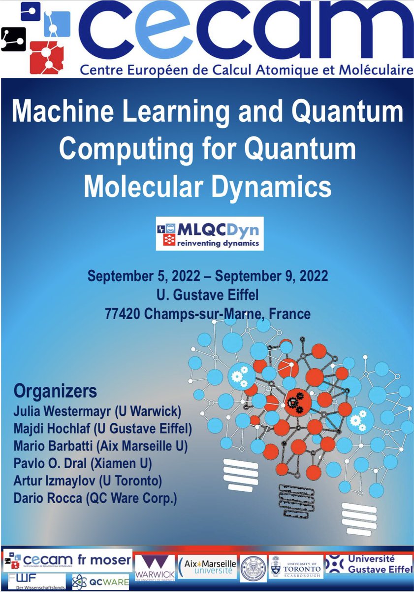 JWestermayr's tweet photo. The #MLQCDyn @CecamFr school comes to an end after the last two excellent lectures & tutorials on quantum computing by Bill Huggins (@GoogleAI) and Mathhias Degroote @whynotquantum (@Boehringer).
Thanks to all speakers and participants! #ML #QC
@PavloDral @MarioBarbatti https://t.co/bF1sOzujLL