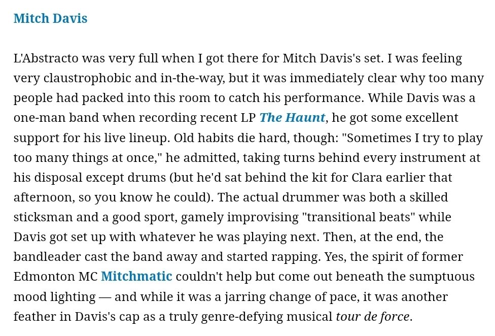 thanks <a href="/exclaimdotca/">Exclaim!</a> :)
<a href="/fmeat/">FMEAT</a> was excellent