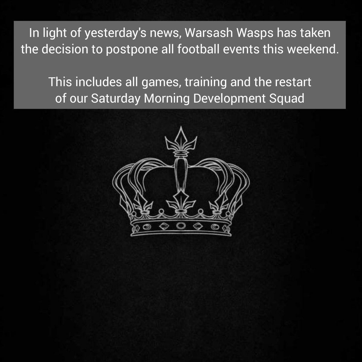 WarsashWasps77's tweet photo. Warsash Wasp SFC has taken the decision to suspend all football activities this weekend as a mark of respect at the passing of Her Majesty Queen Elizabeth II.

This includes the re-start of our Saturday Morning Development Squad as well as all other games and any training. https://t.co/r0Z8r3bSyY