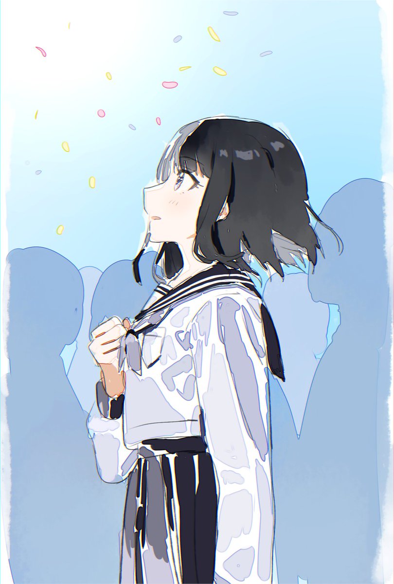 1girl school uniform black hair skirt serafuku sailor collar black skirt  illustration images