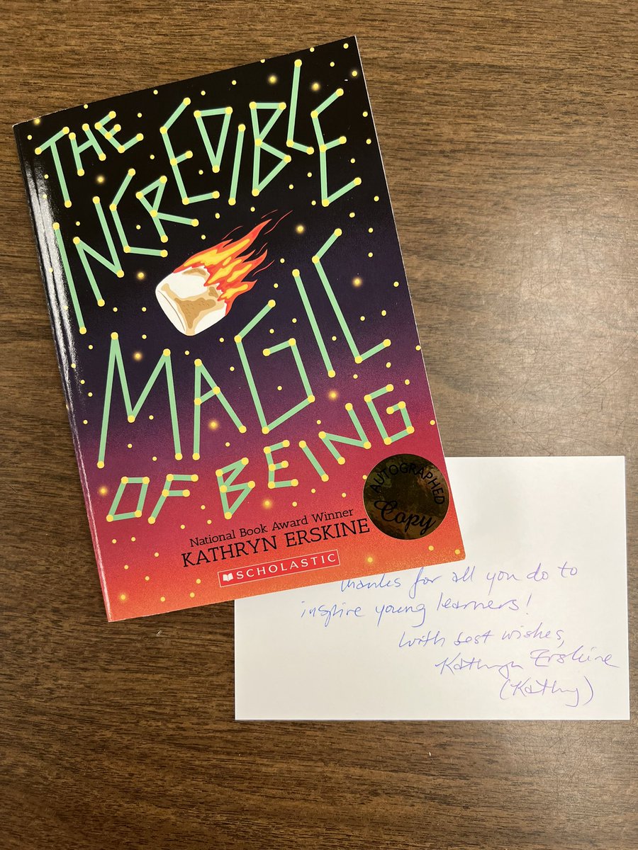 Thank you so much, @KathyErskine for sending this nice note and signed book!! I can’t wait for students to discover the magic in your book!!