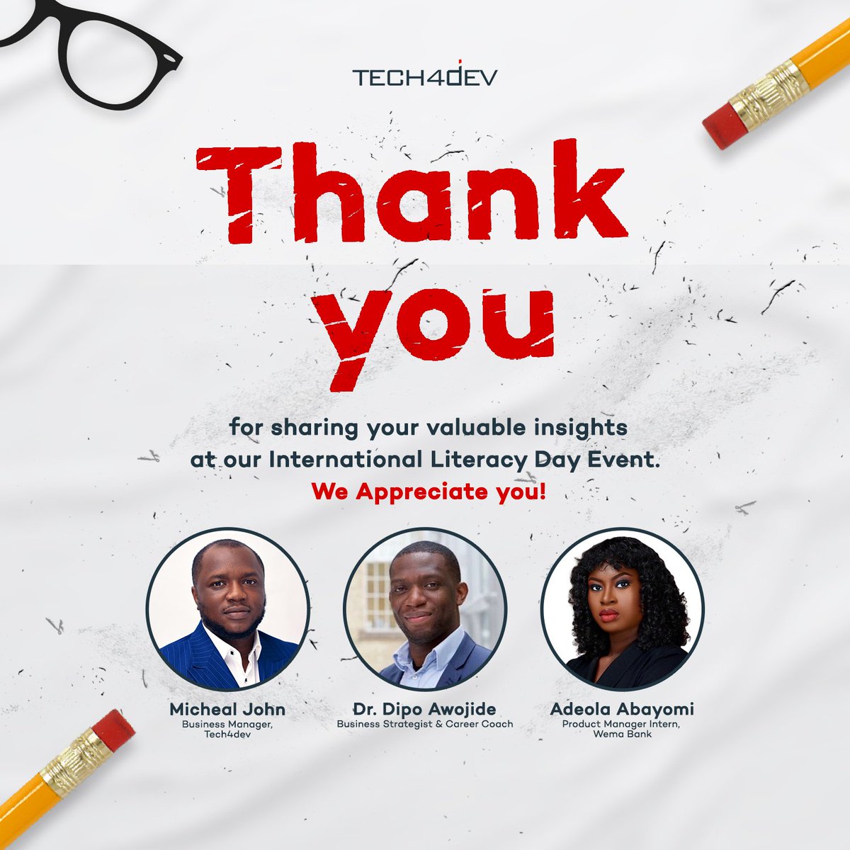 Tech4DevHQ's tweet image. We had an amazing conversation yesterday at the International Literacy Day Twitter Space event.

We Appreciate our speakers @OgbeniDipo, @iamthedella &amp;amp; @michealpreneur for sharing their valuable insights and taking time out of their busy schedule. 

Thank you!

#ILDTech4dev
