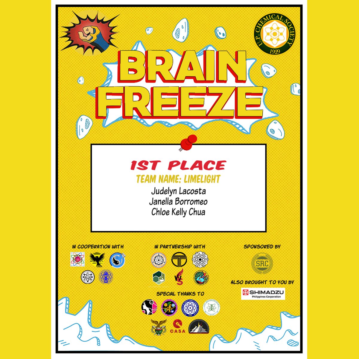upchemsoc's tweet photo. CONGRATULATIONS !
We proudly present the triumphant teams for consistently finishing each day's challenges early and correctly 🥳
🥇 1ST PLACE: Team Limelight
🥈 2ND PLACE: Team Visibility
🥉 3RD PLACE: Team Nuschem

#Chemicon
#ChemSoc93
#ComiCS93
#ChemSocSarapKapiling https://t.co/6WCGe0rJhu