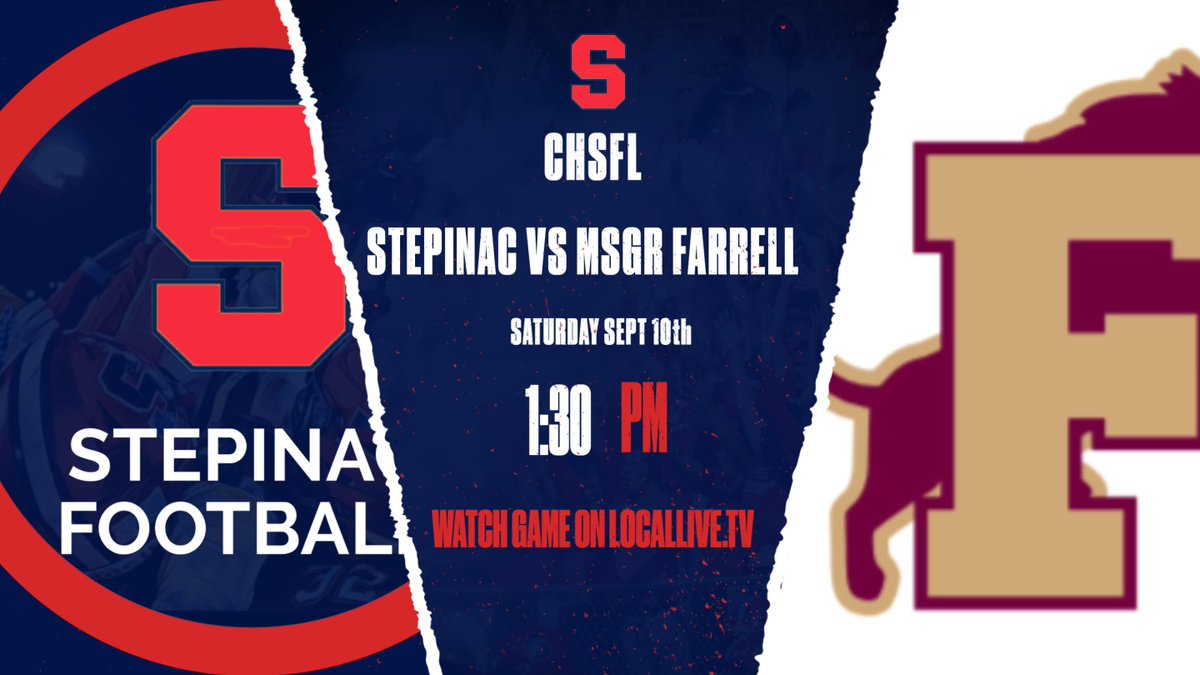 StepinacSports's tweet photo. Sat Sept 10 - Big CHSFL AAA matchup Stepinac will host Msgr Farrell at 1:30 pm. Come out & support our Crusaders. @StepinacJungle @StepinacAlumni https://t.co/xhO1PLm6U9