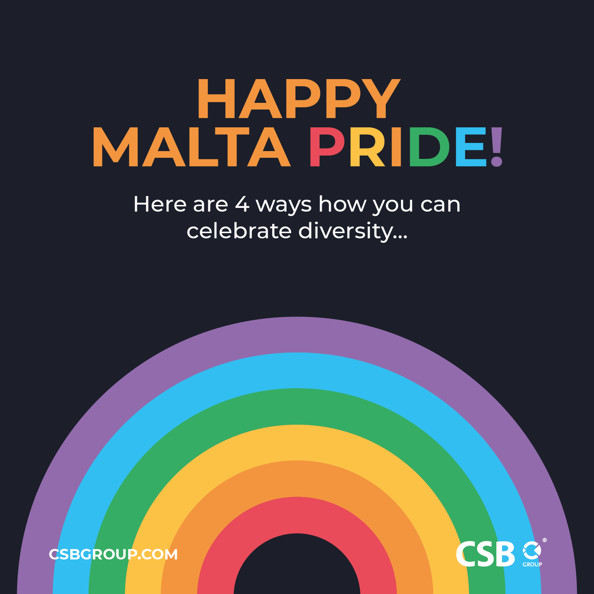 CSBGroup's tweet photo. Be you. Do You. Celebrate You. On the occasion of Malta Pride Week 2022, here are a few ideas on how you can celebrate diversity all year round! 🌈
.
.
.
.
#MaltaPrideWeek #MaltaPride #Pride #LifeatCSB #CSBGroup https://t.co/BqXXWDs0kf