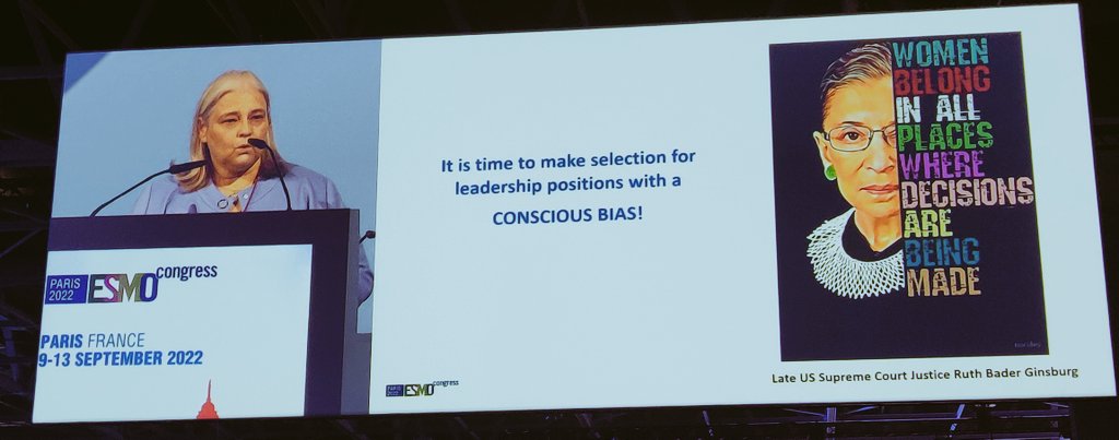 MarianaBrandao0's tweet photo. Beautiful talk by Dr Fátima Cardoso while receiving the @myESMO Women for Oncology Award 2022 🙏
We should actively work to end the #gendergap &amp; to improve women's rights around the world. We should #speakup &amp; maybe do some conscious bias from time to time :)
@OncoAlert #ESMO22 https://t.co/M6XEXrHlEM