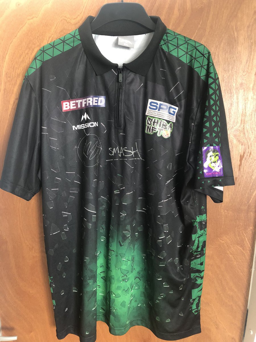 PeterCLG's tweet photo. This is the signed top kindly donated by @SmashLukeman180 for the Mental Health dart themed raffle. I don’t have many contacts within the darting community. But I aiming to have a good collection to win. #encouragesomeonetoday https://t.co/SbTBVn5bzM