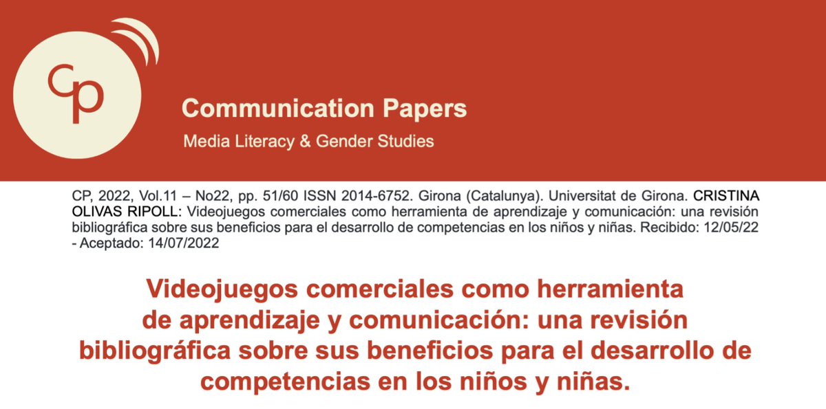 revicompapers's tweet photo. ARTÍCULO: Videojuegos comerciales como herramienta de aprendizaje y comunicación: una revisión bibliográfica sobre sus beneficios para el desarrollo de competencias en los niños y niñas. | Olivas Ripoll | Communication Papers https://t.co/chMsC0qRdj https://t.co/ujNNVIYgJt