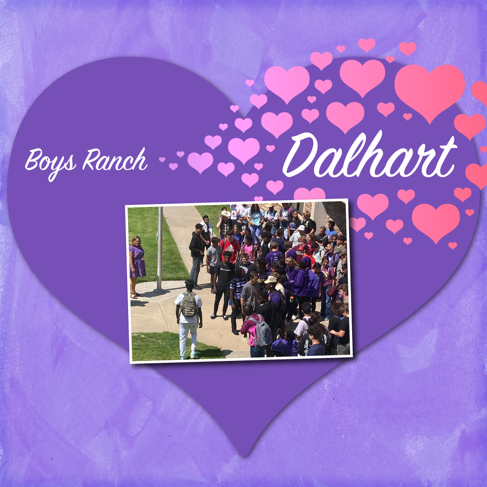 CalFarleys's tweet photo. Students at Boys Ranch High School dressed in purple Thursday in memory of Dalhart football player Yahir Cancino. #BRISD #SendingSupport #YahirStrong @DalhartHighSchool https://t.co/DpbInRzZNs