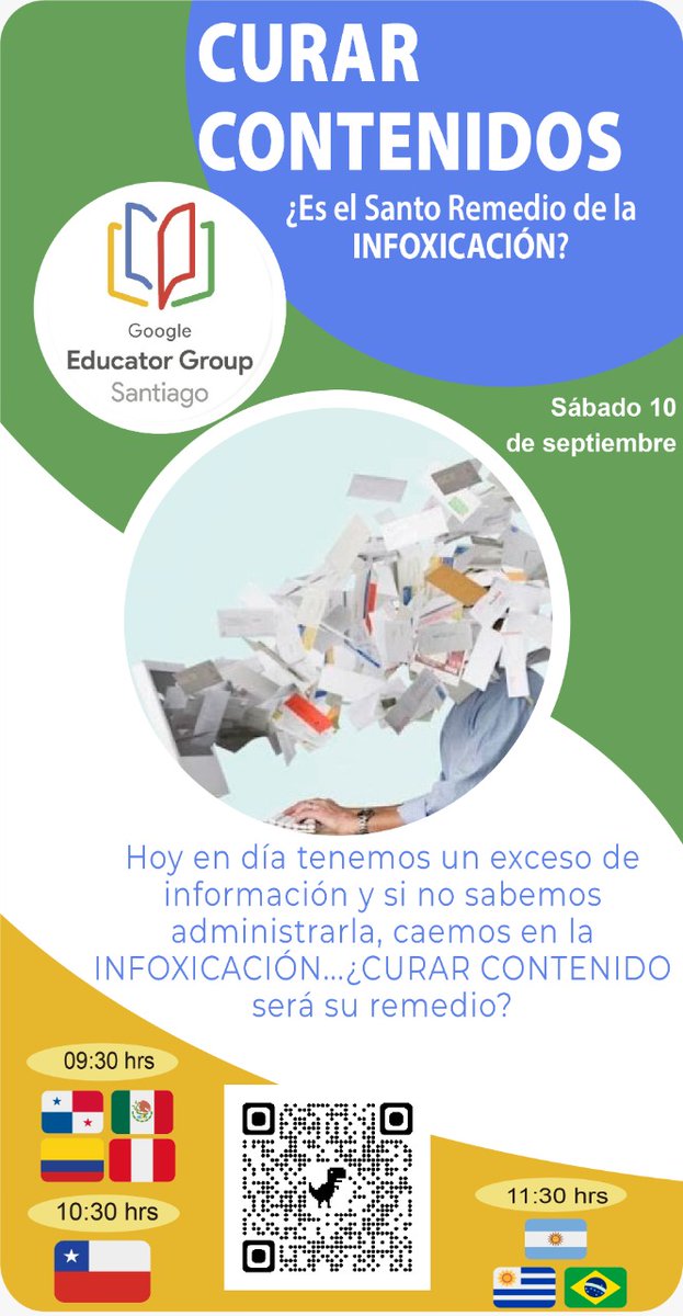 luismarceloo's tweet photo. 🩹¿CURAR CONTENIDOS es el santo remedio de la INFOXICACIÓN? 🤔
GEG Santiago nos invita a una amena conversación y nos orientan a no caer en la  infoxicación 
⭐LOS INVITAMOS A PARTICIPAR⭐
📅10 de septiembre
⏰10:30 hrs. de Chile
🔊¡¡LOS ESPERAMOS!!  https://t.co/ooGDAfh5XC https://t.co/22DFv5BFcx